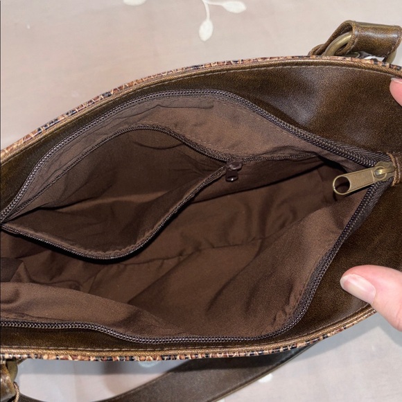 Y2K Billabong Brown Snake-Print Shoulder Bag with Leather Trim Woman Medium Size - Picture 8 of 14